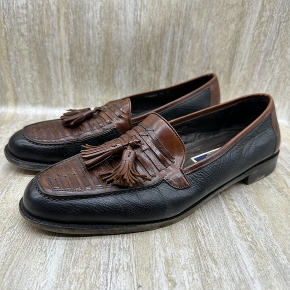 Cole Haan Bragano Loafer Shoes Mens 10D Woven Brown‎ Black Leather Tasseled